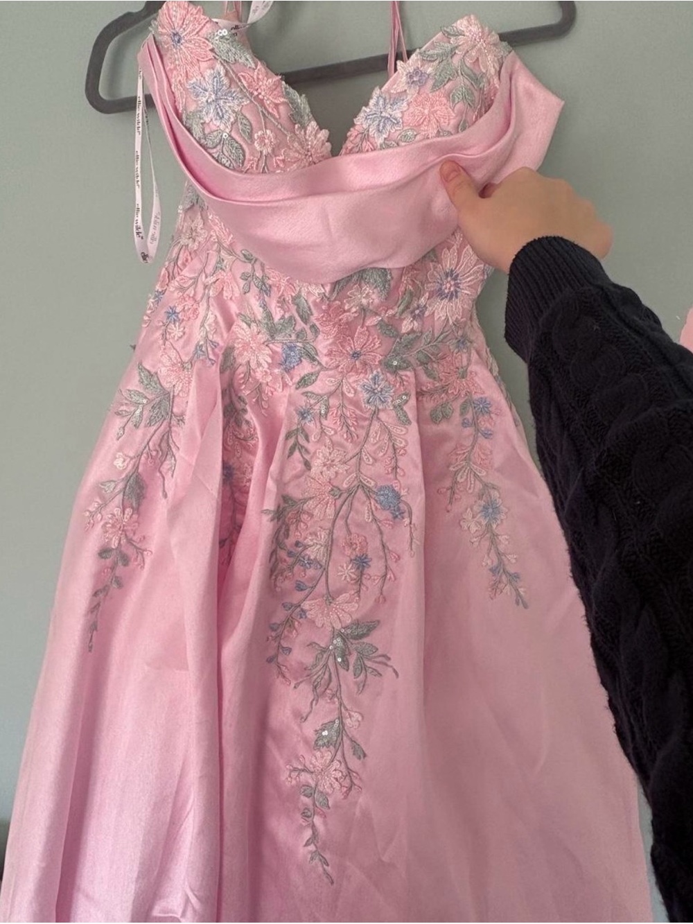 ellie wilde Strapless Light Pink Ball Gown with Floral Embroidery - Picture 3 of 6